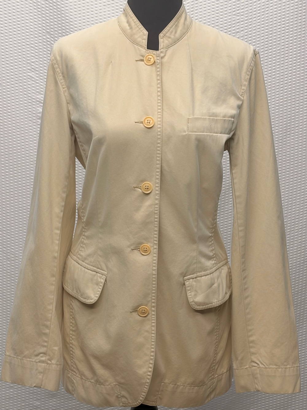 Vtg Eddie Bauer Y2K  Mandarin Collar Cotton Jacket Women’s 12 Tan Unlined Blazer